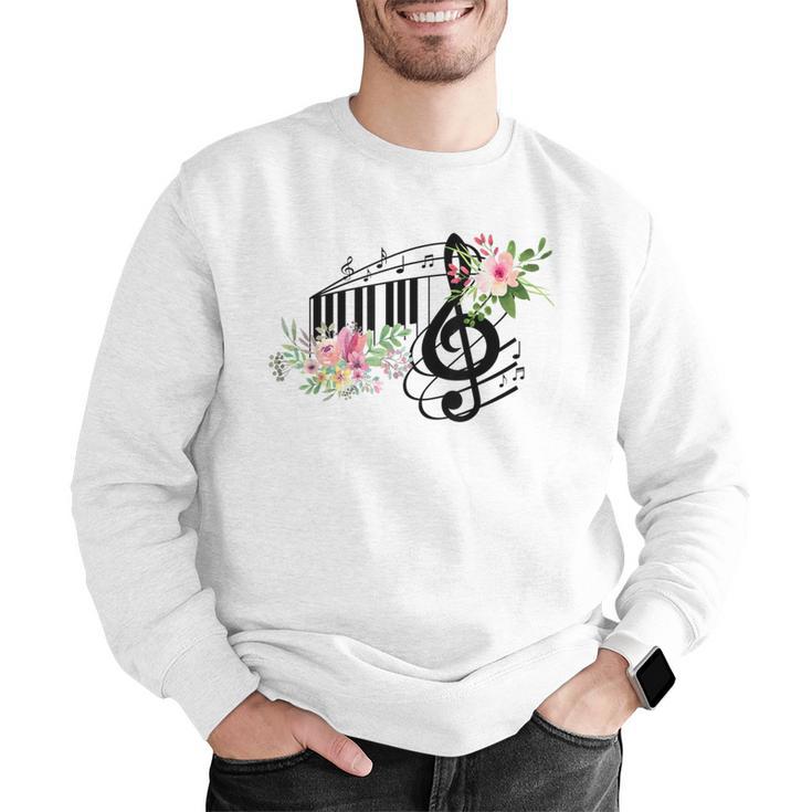 Cut Music Teacher Shirt With a Piano Keys Notes And Flowers Men Graphic Sweatshirt, funny gift