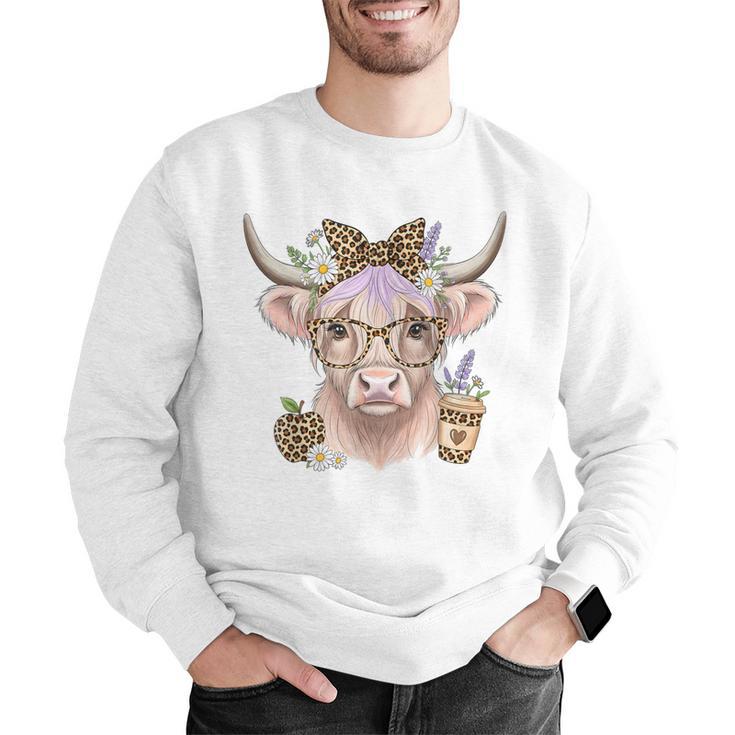 Cute Floral Highland Cow Back To School For Women Teacher Men Graphic Sweatshirt, funny gift Cute Floral Highland Cow Back To School For Women Teacher Men Graphic Sweatshirt, funny gift