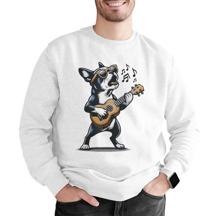 Dog Playing Guitar Singing Boston Terrier For Men Women Girls Kids Men Graphic Sweatshirt, funny gift