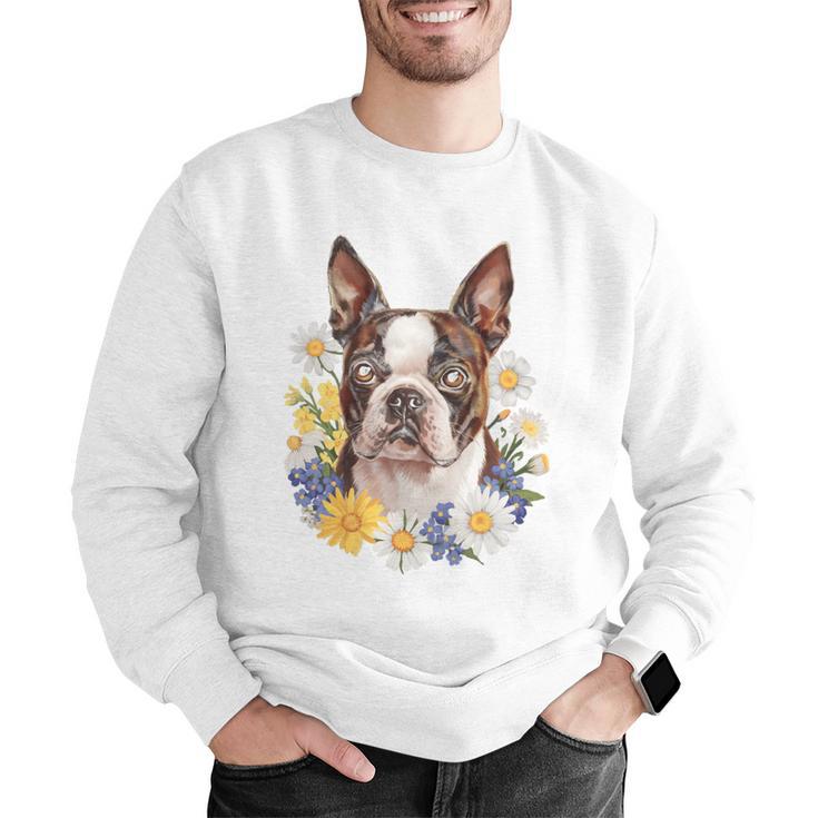 Floral Boston Terrier Men Graphic Sweatshirt, funny gift
