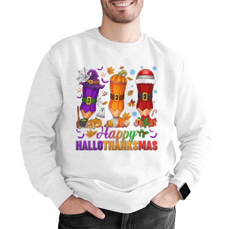 Happy Hallothanksmas Halloween Thanksgiving Pencils Teachers Men Graphic Sweatshirt, funny gift