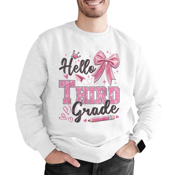 Hello Third Grade First Day Of School Coquette Teacher Girl Men Graphic Sweatshirt, First Grade Teacher Sweatshirts, funny gift