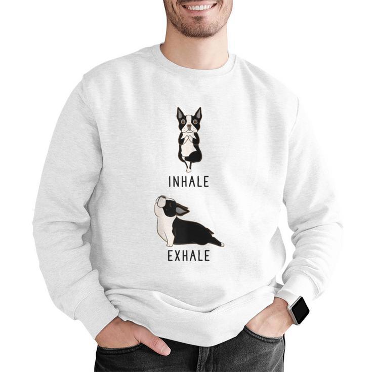 Inhale Exhale Yoga Boston Terrier Tshirt Men Graphic Sweatshirt, funny gift