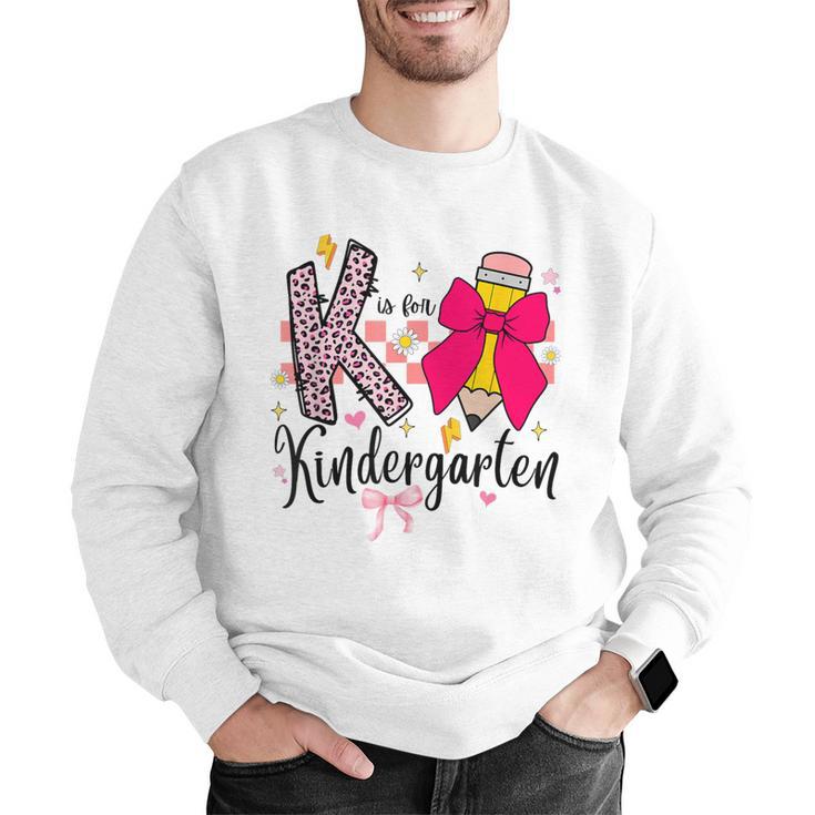 K Is For Kindergarten Teacher Coquette Bow Back To School Men Graphic Sweatshirt, funny gift K Is For Kindergarten Teacher Coquette Bow Back To School Men Graphic Sweatshirt, funny gift
