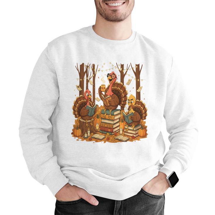 Librarian Turkey Reading Book Fall Thanksgiving Teacher Book Men Graphic Sweatshirt, funny gift