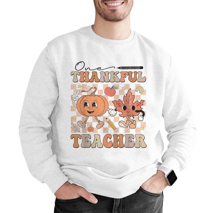 One Thankful Teacher Thanksgiving Groovy Fall Autumn Teacher Men Graphic Sweatshirt, Groovy Teacher Sweatshirts, funny gift