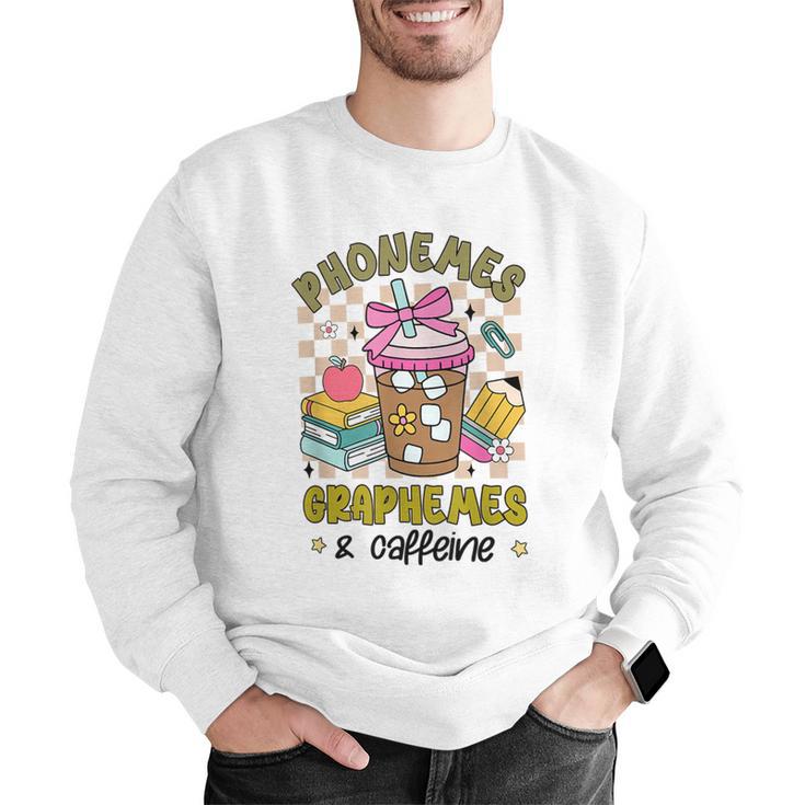 Phonemes Graphemes Caffeine Back To School Reading Teacher Men Graphic Sweatshirt, funny gift