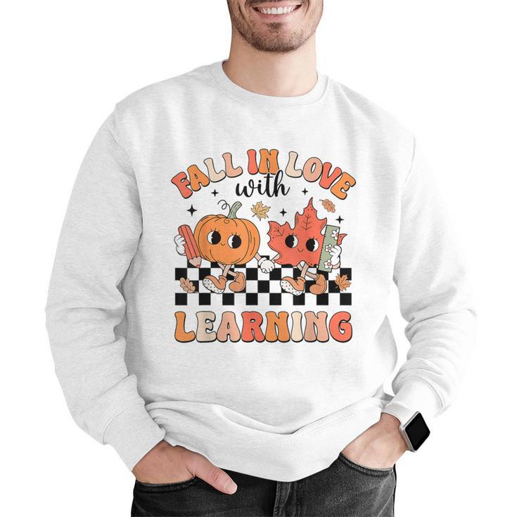Retro Fall In Love With Learning Autumn Pumpkin Teacher Men Graphic Sweatshirt, funny gift Retro Fall In Love With Learning Autumn Pumpkin Teacher Men Graphic Sweatshirt, funny gift