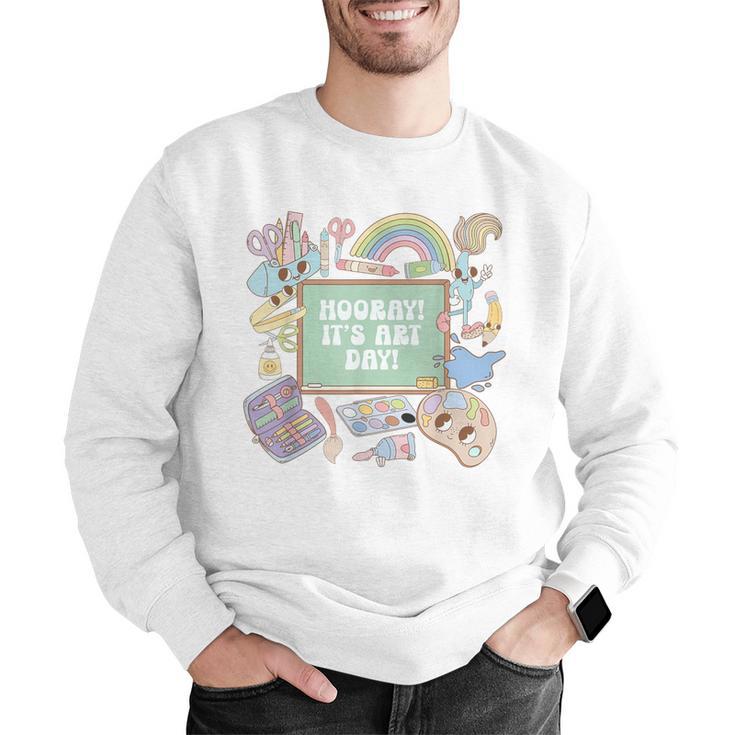 Retro Hooray It's Art Day Art Teacher Back To School Women Men Graphic Sweatshirt, funny gift