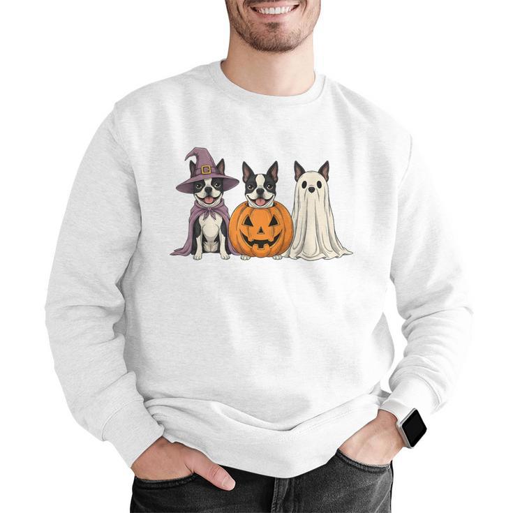 Spooky Ghost Boston Terrier Pumpkin Halloween Dog Lover Men Graphic Sweatshirt, Boston Terrier Ghost Sweatshirts, Boston Terrier Halloween Sweatshirts, funny gift