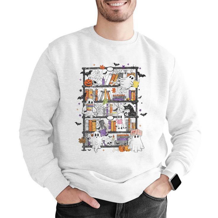 Teacher Library Ghost Reading Book Halloween Cat Men Graphic Sweatshirt, funny gift