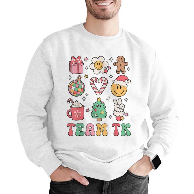 Team TK Teacher Christmas Groovy Smile Face Girl Boy Kid TK Men Graphic Sweatshirt, Groovy Teacher Sweatshirts, funny gift Team TK Teacher Christmas Groovy Smile Face Girl Boy Kid TK Men Graphic Sweatshirt, Groovy Teacher Sweatshirts, funny gift