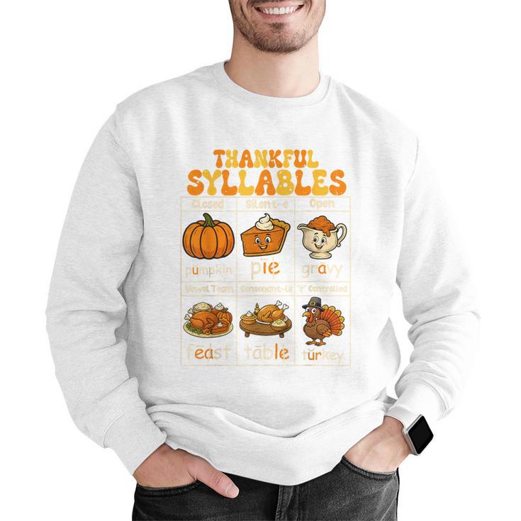 Thankful Syllables Teacher Thanksgiving Educational Kids Men Graphic Sweatshirt, funny gift