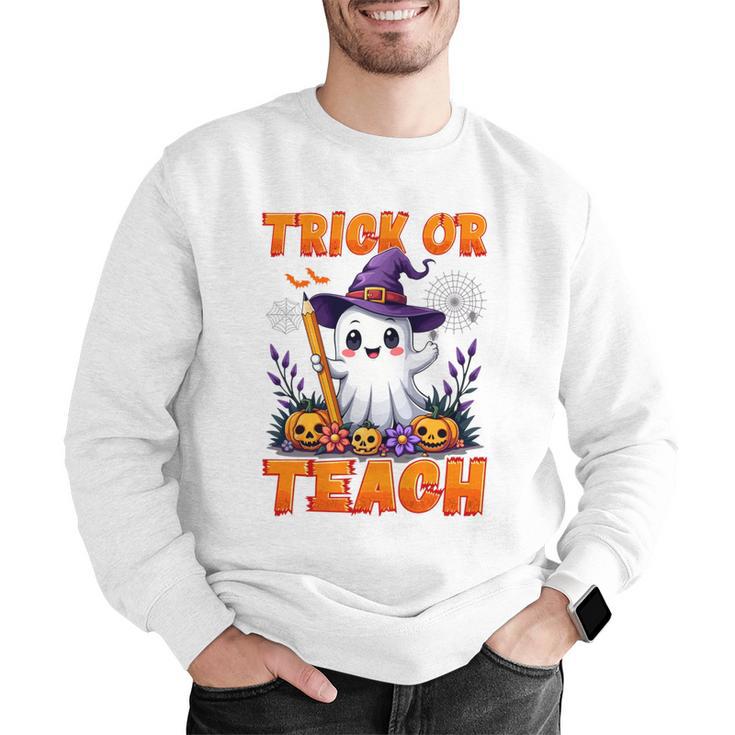 Trick Or Teach Teacher Halloween Ghost Pencil Floral Men Graphic Sweatshirt, funny gift
