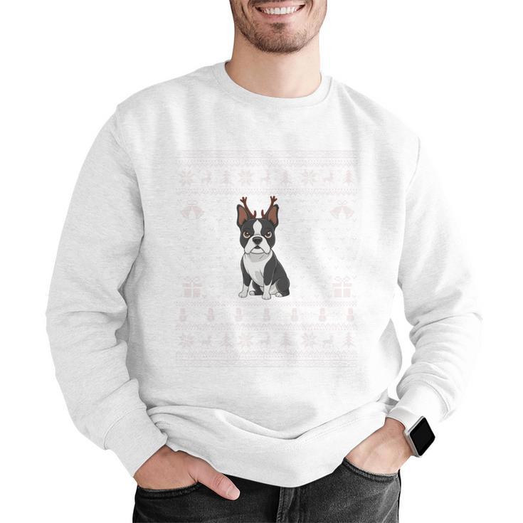 Ugly Xmas Sweater Style Boston Terrier Reindeer Christmas Men Graphic Sweatshirt, Boston Terrier Christmas Sweatshirts, funny gift