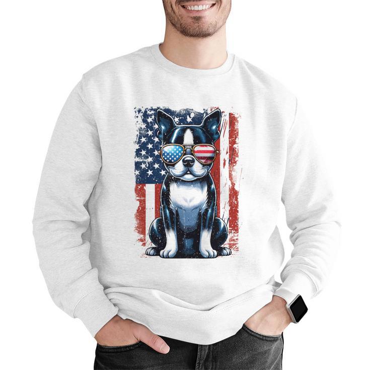 Vintage Boston Terrier Dog American US USA Flag Pets Dogs Men Graphic Sweatshirt, American Boston Terrier Sweatshirts, funny gift