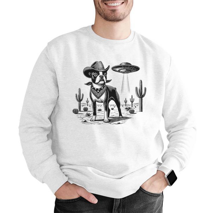Vintage Boston Terrier UFO Western Wild West Dog Mom Dad Men Graphic Sweatshirt, Boston Terrier Mom Sweatshirts, Boston Terrier Dad Sweatshirts, funny gift