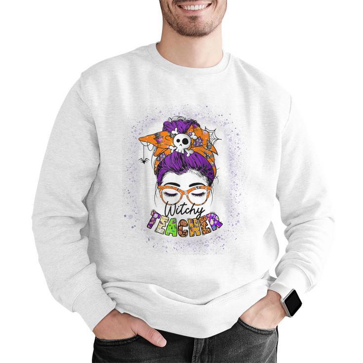 Witchy Teacher Halloween Messy Bun Teacher Bleached Men Graphic Sweatshirt, funny gift Witchy Teacher Halloween Messy Bun Teacher Bleached Men Graphic Sweatshirt, funny gift