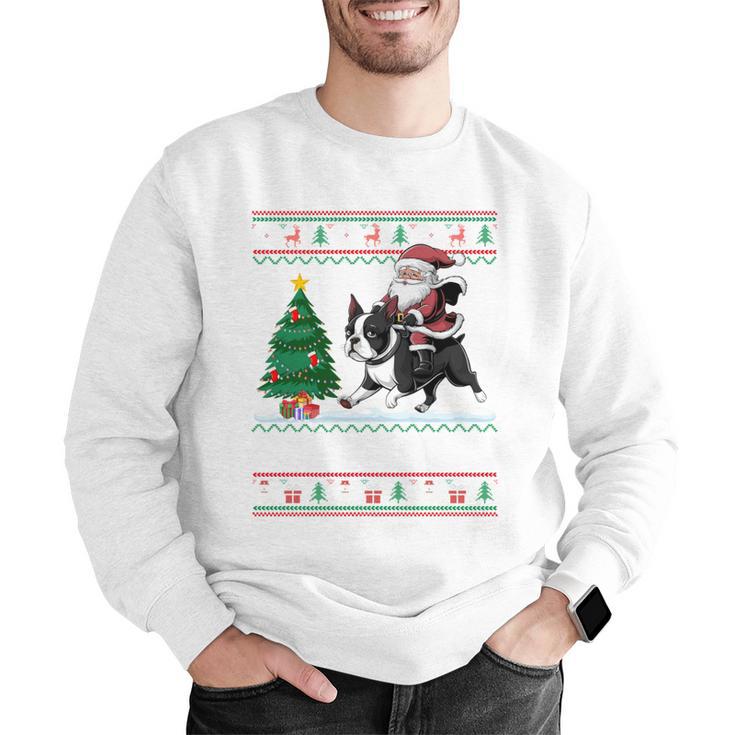 Xmas Tree Lighting Santa Riding Boston Terrier Christmas Men Graphic Sweatshirt, Boston Terrier Riding Sweatshirts, Boston Terrier Christmas Sweatshirts, funny gift