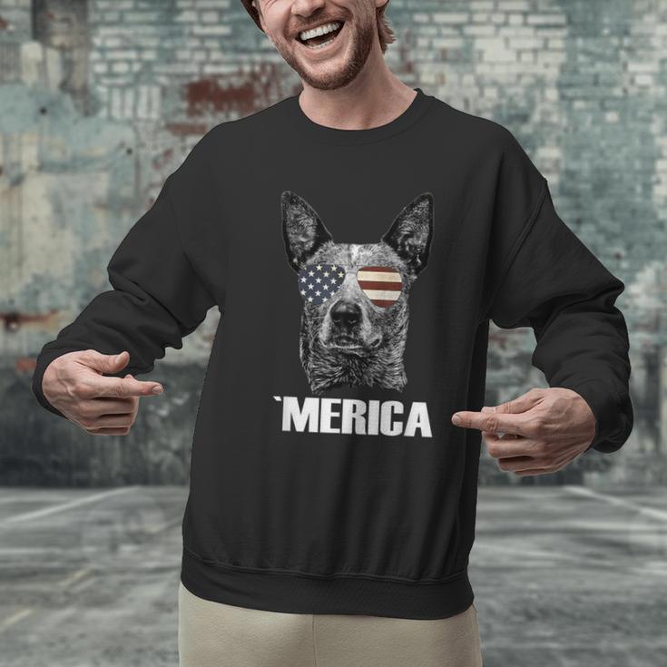 4th July Blue Heeler Dog Merica Patriotic USA Flag Cute Men Graphic Sweatshirt, gift for family, gift for coworker