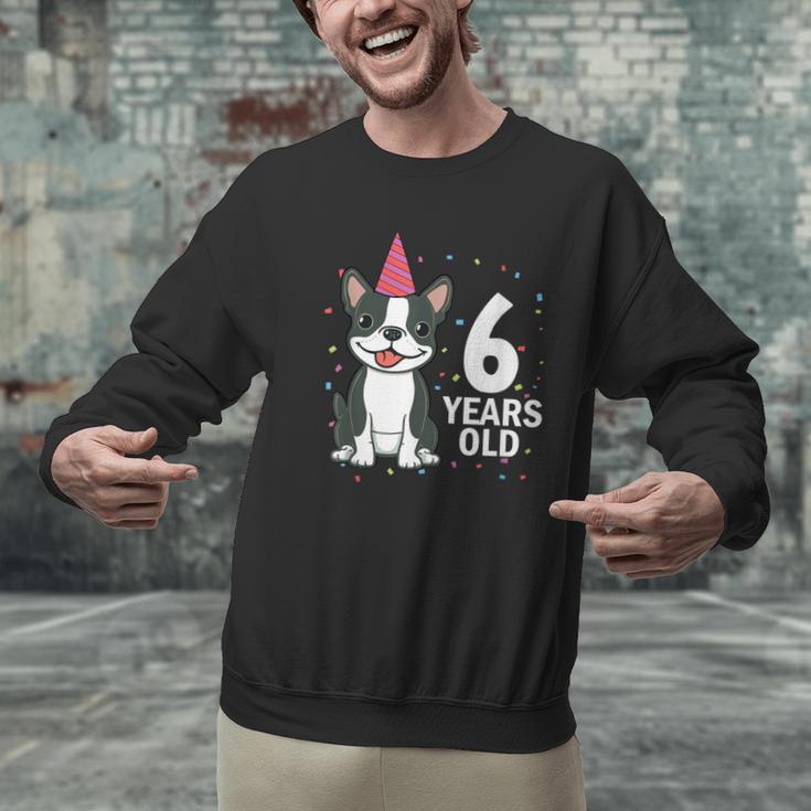 6 Years Old Birthday Boston Terrier Dog Lover 6th Party Kid Men Graphic Sweatshirt, gift for family, gift for coworker