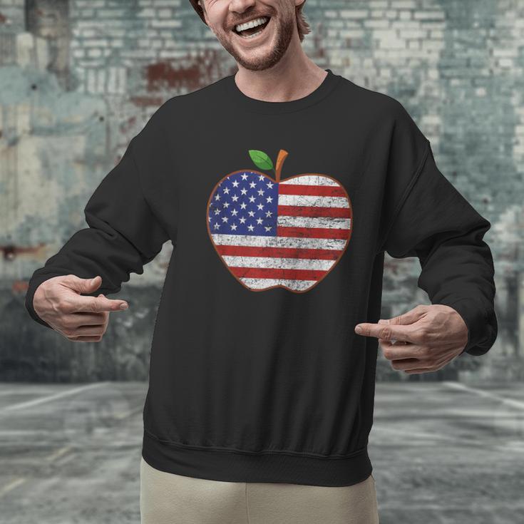 American Flag Teachers Students Apple 4th Of July Vintage Men Graphic Sweatshirt, gift for family, gift for coworker