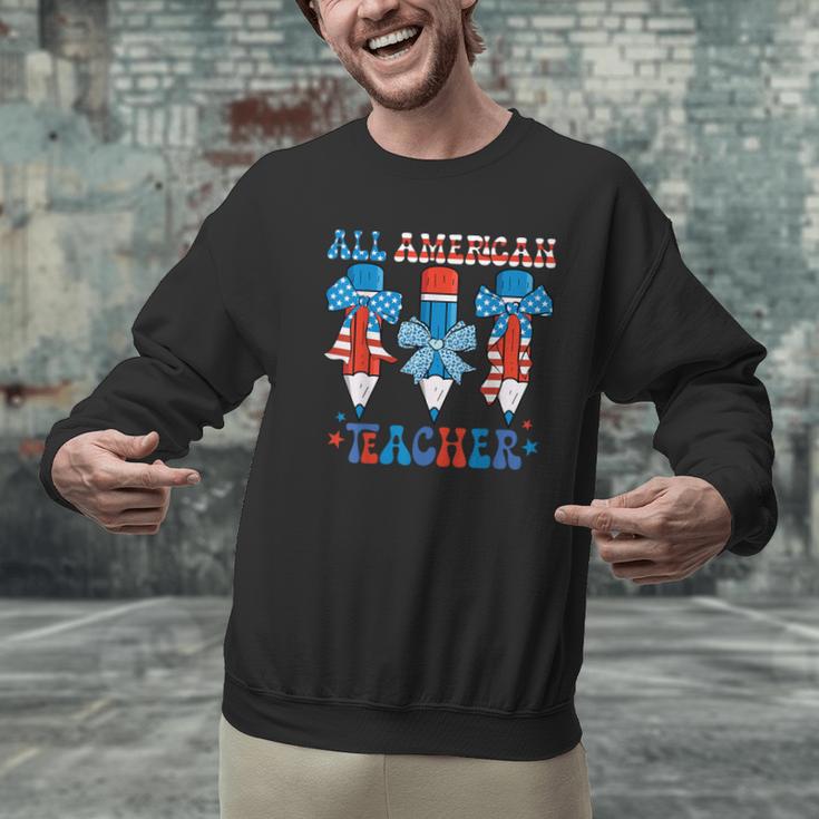 All American Teacher Pencil Coquette Bow USA Flag Teachers Men Graphic Sweatshirt, gift for family, gift for coworker All American Teacher Pencil Coquette Bow USA Flag Teachers Men Graphic Sweatshirt, gift for family, gift for coworker