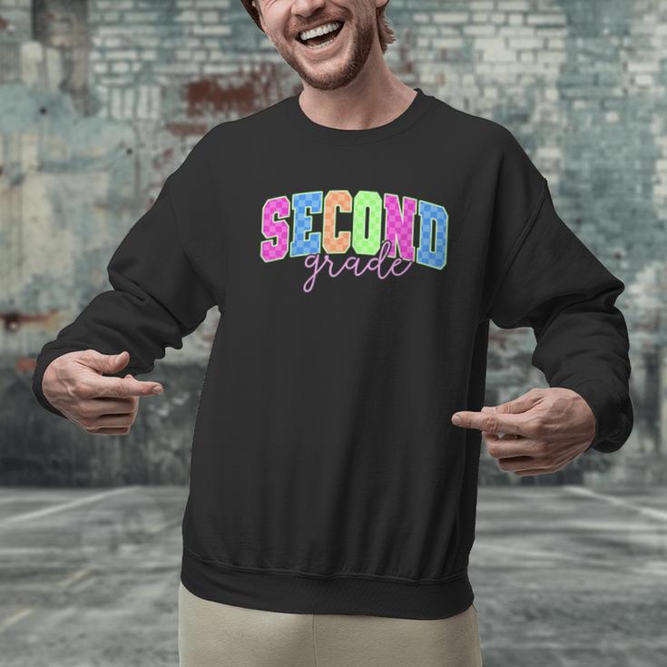 Back To School Neon Checkered Second Grade Colorful Teacher Men Graphic Sweatshirt, gift for family, gift for coworker Back To School Neon Checkered Second Grade Colorful Teacher Men Graphic Sweatshirt, gift for family, gift for coworker