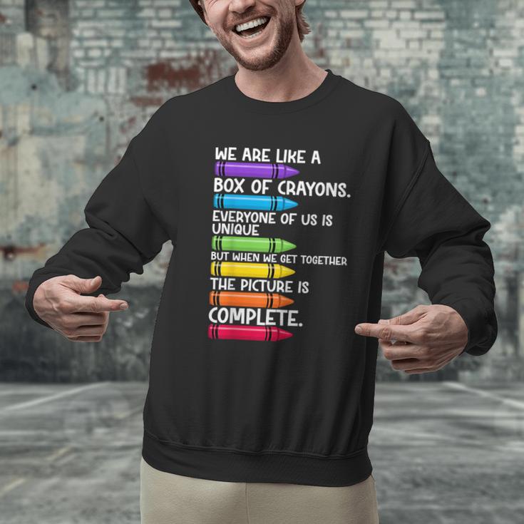 Back To School Teacher We Are Like A Box Of Crayons Men Graphic Sweatshirt, gift for family, gift for coworker Back To School Teacher We Are Like A Box Of Crayons Men Graphic Sweatshirt, gift for family, gift for coworker