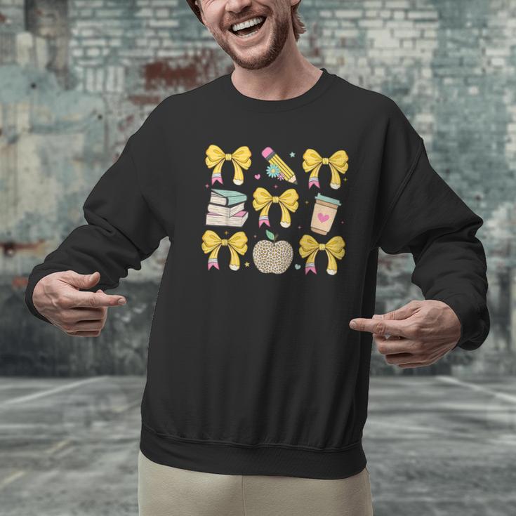 Back To School Yellow Bows Book Coffee Leopard Apple Teacher Men Graphic Sweatshirt, gift for family, gift for coworker