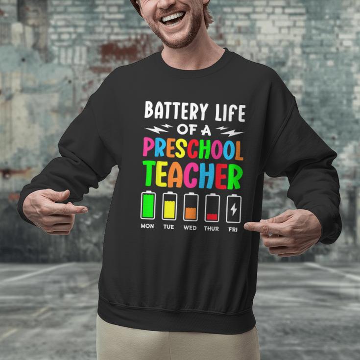 Battery Life Of a Preschool School Teacher School Week Men Graphic Sweatshirt, gift for family, gift for coworker Battery Life Of a Preschool School Teacher School Week Men Graphic Sweatshirt, gift for family, gift for coworker