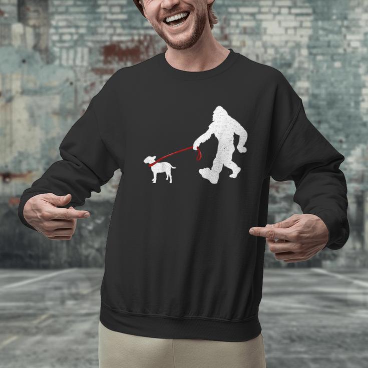 Bigfoot Walking With Bull Terrier Dog Men Graphic Sweatshirt, gift for family, gift for coworker