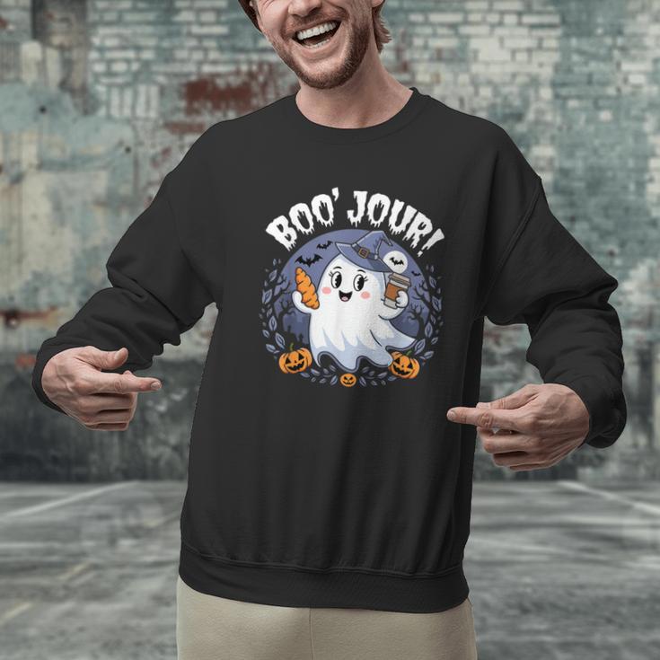 Boo Jour Ghost Halloween French Teacher Cute Coffe Croissant Men Graphic Sweatshirt, gift for family, gift for coworker