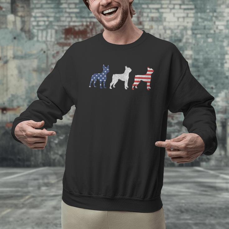Boston Terrier 4th Of July Dog Patriotic USA Flag Man Woman Men Graphic Sweatshirt, Patriotic Boston Terrier Sweatshirts, Boston Terrier 4th Of July Sweatshirts, gift for family, gift for coworker