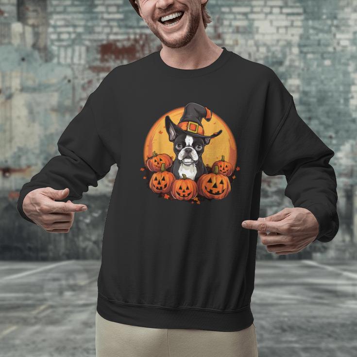Boston Terrier Bostie Dog Breed Pet Halloween Pumpkins Men Graphic Sweatshirt, Boston Terrier Halloween Sweatshirts, gift for family, gift for coworker