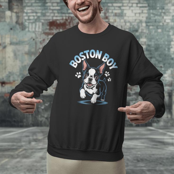 Boston Terrier Boy Cute Cartoon Dog Owner Pet Boston Terrier Men Graphic Sweatshirt, gift for family, gift for coworker