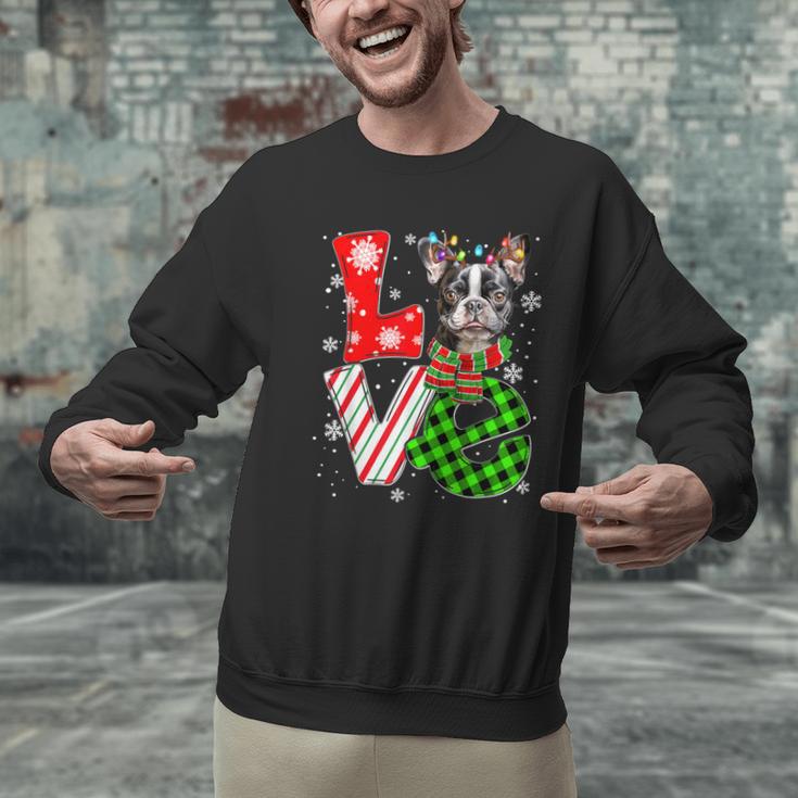 Boston Terrier Christmas Tree Lights Santa Dog Xmas For Men Women Kids Men Graphic Sweatshirt, Boston Terrier Christmas Sweatshirts, gift for family, gift for coworker
