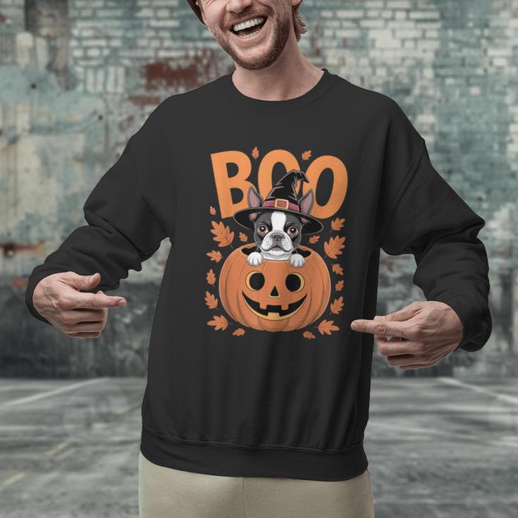 Boston Terrier Costume On Pumpkin Halloween Boston Terrier Men Graphic Sweatshirt, Boston Terrier Halloween Sweatshirts, gift for family, gift for coworker