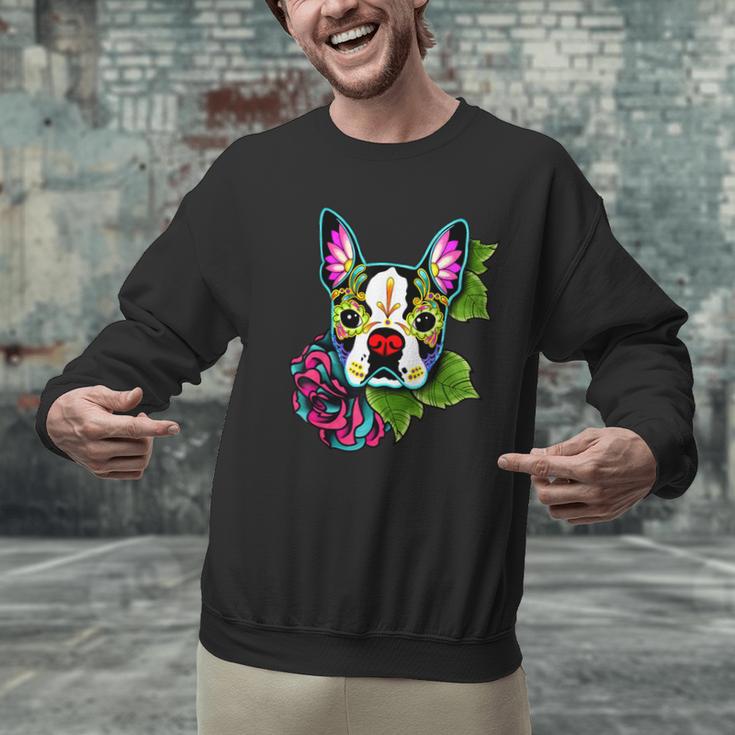 Boston Terrier In Day Of The Dead Sugar Skull Dog Men Graphic Sweatshirt, gift for family, gift for coworker