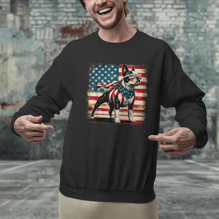 Boston Terrier Dog 4th Of July USA American Flag Patriotic Men Graphic Sweatshirt, American Boston Terrier Sweatshirts, Patriotic Boston Terrier Sweatshirts, Boston Terrier 4th Of July Sweatshirts, gift for family, gift for coworker