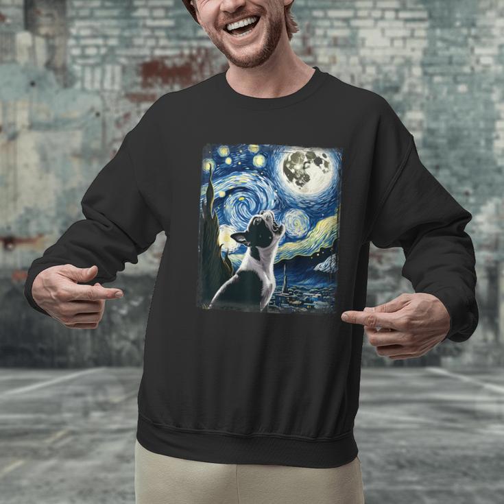 Boston Terrier Dog Art Van Gogh Starry Night Boston Terrier Men Graphic Sweatshirt, gift for family, gift for coworker