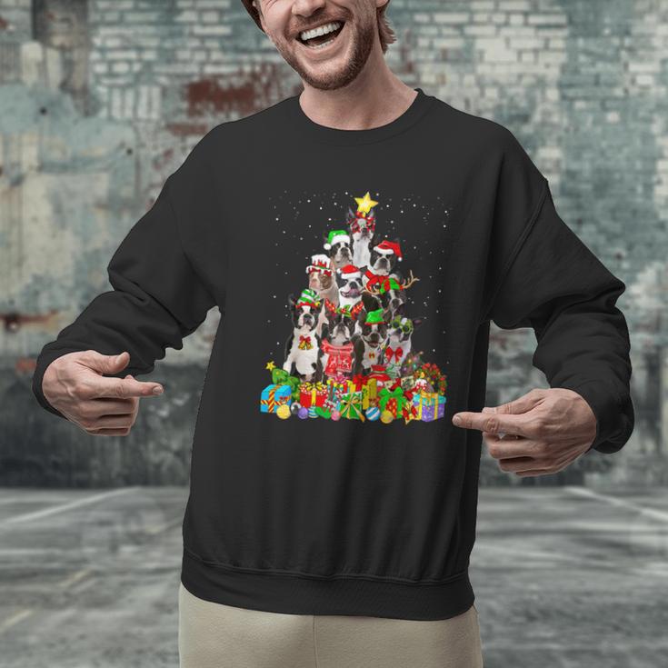 Boston Terrier Dog Christmas Tree Lights Xmas Pajama For Men Women Kids Men Graphic Sweatshirt, Boston Terrier Christmas Sweatshirts, gift for family, gift for coworker