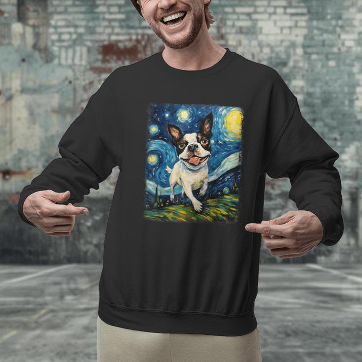 Boston Terrier Dog Starry Night Painting Men Graphic Sweatshirt, gift for family, gift for coworker