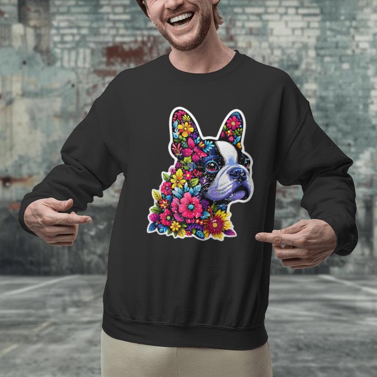 Boston Terrier Floral Vintage Dog Mom Distressed Men Women Kids Men Graphic Sweatshirt, Boston Terrier Mom Sweatshirts, gift for family, gift for coworker