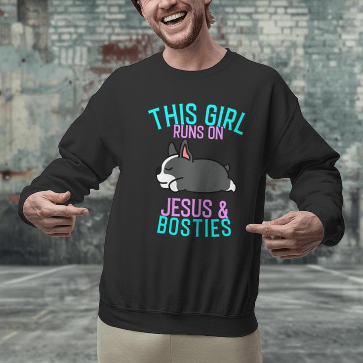 Boston Terrier This Girl Runs On Jesus And Boston Terriers Men Graphic Sweatshirt, gift for family, gift for coworker