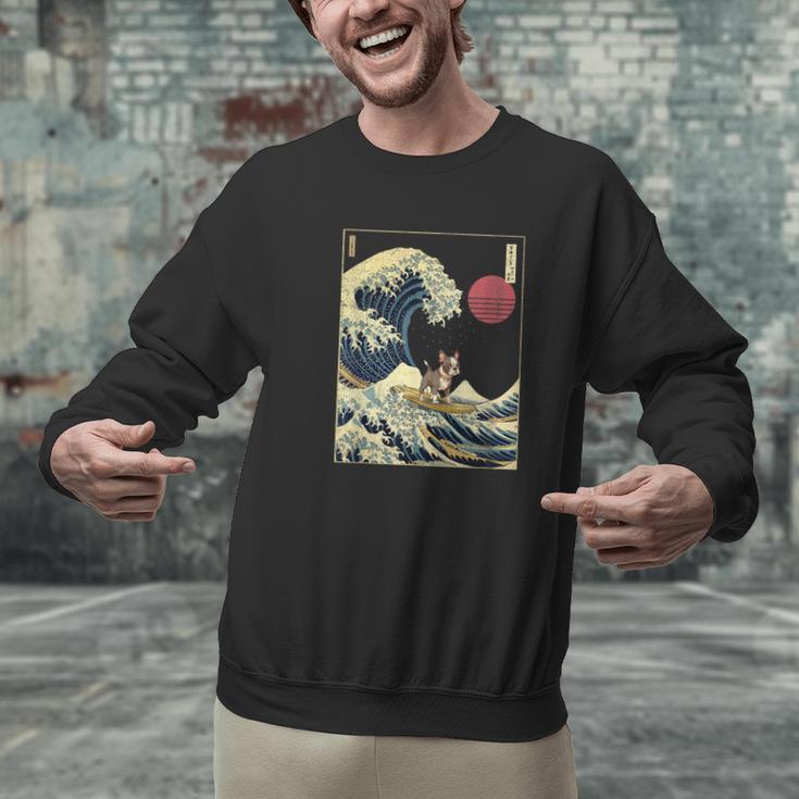 Boston Terrier Japanese Kanagawa Wave Surf Dog Men Graphic Sweatshirt, gift for family, gift for coworker