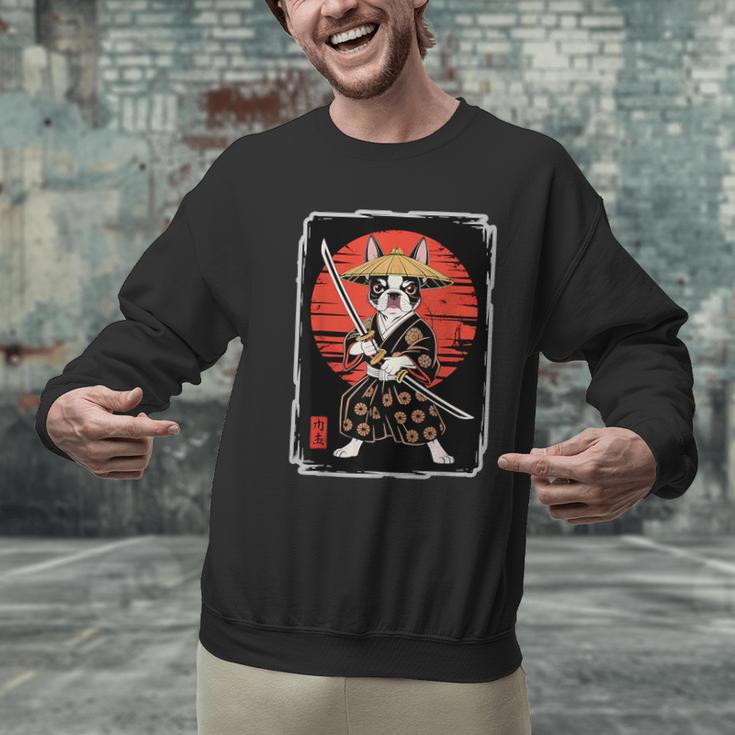Boston Terrier Samurai Ninja Vintage Anime Japanese Ukiyo-e Men Graphic Sweatshirt, gift for family, gift for coworker