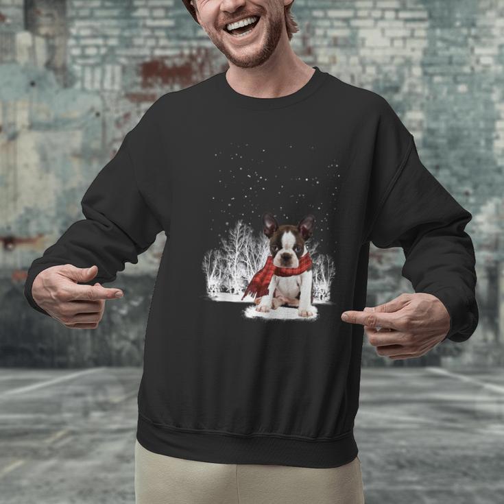Boston Terrier In The Snow Merry Christmas Winter Men Graphic Sweatshirt, Boston Terrier Christmas Sweatshirts, gift for family, gift for coworker