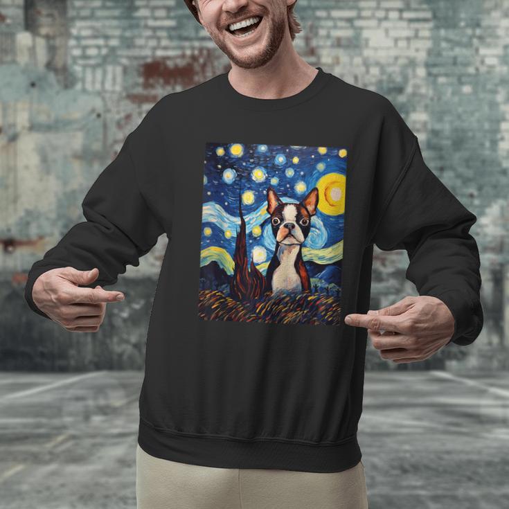 Boston Terrier Starry Night Van Gogh Art Men Graphic Sweatshirt, gift for family, gift for coworker