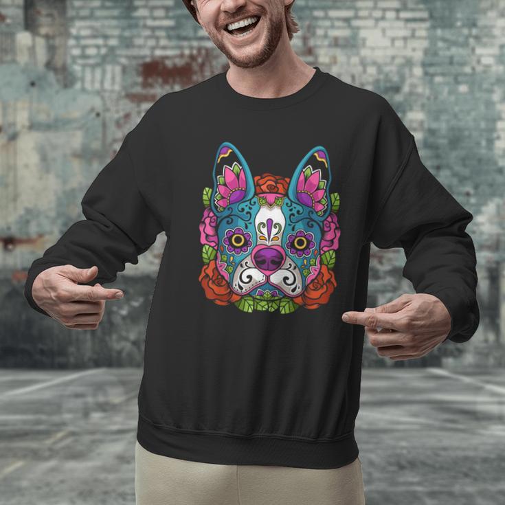 Boston Terrier Sugar Skull Dog Day Of The Dead Men Graphic Sweatshirt, gift for family, gift for coworker